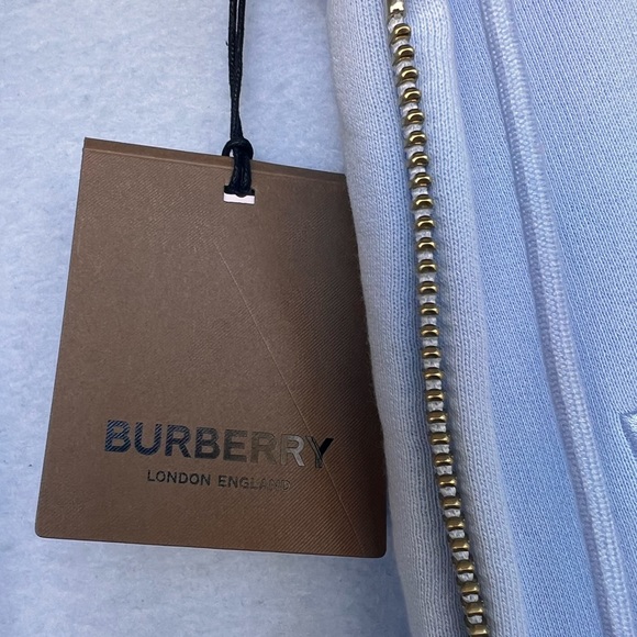 ❤️‍🔥BURBERRY ❤️‍🔥NEW PALE BLUE LOGO HOODIE ON FULL ZIP SIZE LARGE - Picture 5 of 11